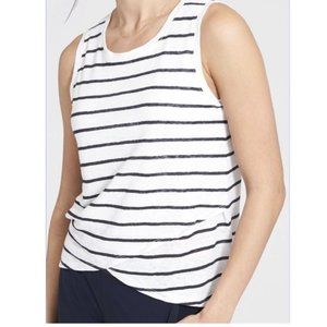 EUC ATHLETA Stripe Linen Tank 100% Linen Sleeveless Criss Cross Hem - M